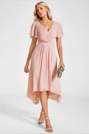 Ever Pretty Spring V Neck Ruffle Sleeve Ruched Midi Wedding guest dresses