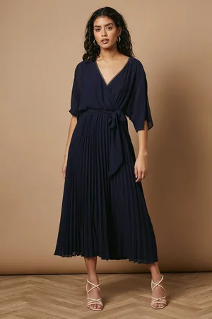 Oasis Petite Occasion Kimono Sleeve Pleated Midi Dress