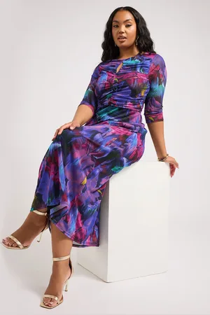 Yours Tropical Print Mesh Dress