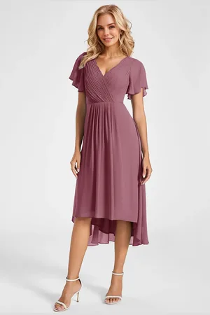 Ever Pretty Spring V Neck Ruffle Sleeve Ruched Midi Wedding guest dresses