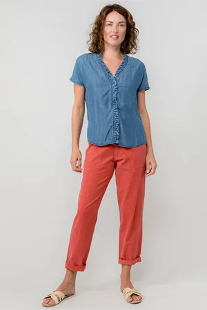 LILY & ME Brean Trouser Plain Cotton Tencel Petrol