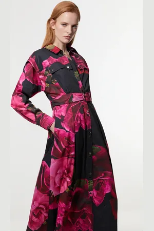 Karen Millen Placed Floral Cotton Sateen Shirt Dress