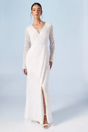 Coast Wrap Bodice Long Sleeve Sequin Wedding Dress