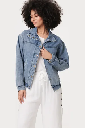 Izabel London Zig Zag Stitch Long Sleeve Denim Jacket