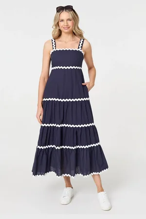 Izabel London Zig Zag Trim Sleeveless Tiered Midi Dress