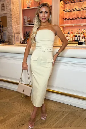 Ax Paris Stretch Cotton Strapless Belted Bodycon Midi Dress