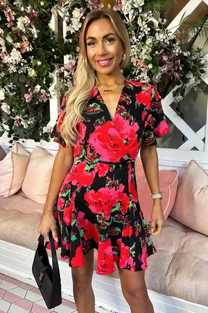 Ax Paris Floral Print Wrap Top Skater Dress