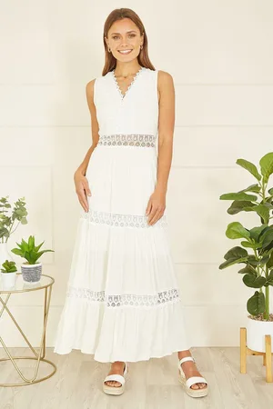 Yumi Lace Trim Cotton Midi Sun Dress