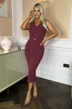 Ax Paris Pinstripe Waistcoat Detail Bodycon Midi Dress