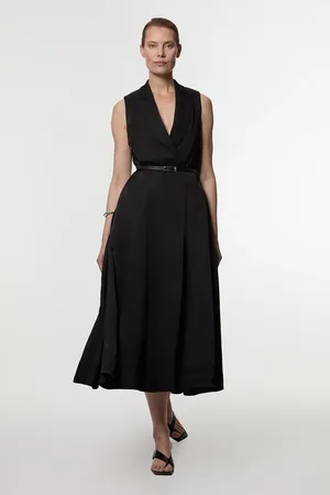 Karen Millen Premium Viscose Linen Tailored Full Skirt Midi Dress