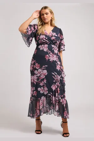 Yours Floral Print Ruffle Wrap Dress