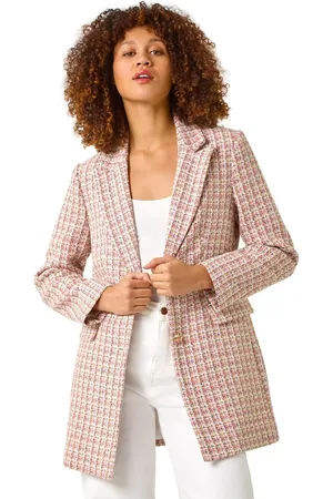 Roman Check Single Breasted Boucle Jacket