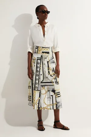 Karen Millen Roma Print Cotton Sateen Woven Drama Midi Skirt