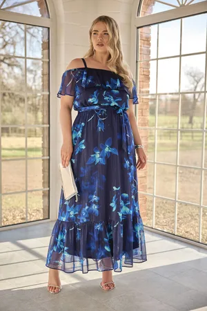 Yours Floral Metallic Ruffle Maxi Dress