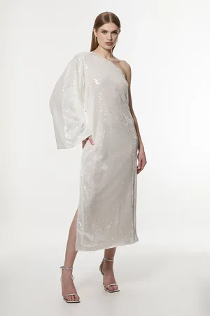 Karen Millen Liquid Shine One Shoulder Woven Sequin Dress
