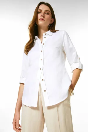 Karen Millen Viscose Linen Woven Button Detail Shirt