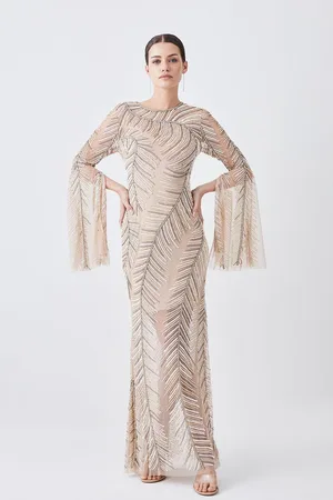 Karen Millen Petite Feather Crystal Embellished Maxi Dress