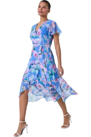 Roman Floral Frill Detail Wrap Dress