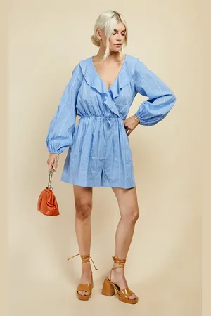 Little Mistress Cornflower Dobby Spot Frill Playsuit
