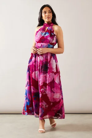 wallis Petite Floral Print Viscose Tie Neck Midi Dress
