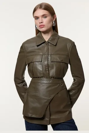 Karen Millen Leather Safari Jacket With Detachable Wrap Belt Detail