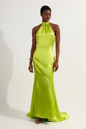 Karen Millen Premium Satin Halter Neck Tailored Maxi Dress