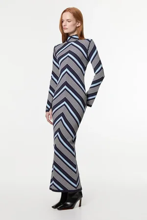 Karen Millen Contrast Stripe Detail Knitted Maxi Dress