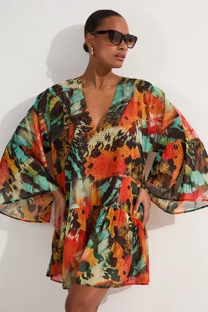 Karen Millen Butterfly Embellished Kimono Sleeve Georgette Mini Beach Dress