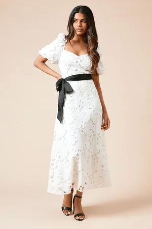 Dorothy Perkins Petite DP Luxe Cutwork Lace Contrast Belt Midi Dress