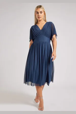 Yours Pleated V-Neck Mesh Midi Dress