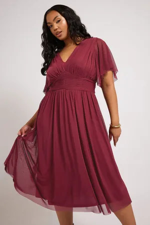 Yours Pleated V-Neck Mesh Midi Dress