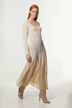 Karen Millen Petite Slinky Knit Scooped Neck Sheer Detail Maxi Dress