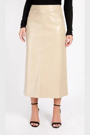 Little Mistress Oatmeal Cracked PU Midaxi Skirt