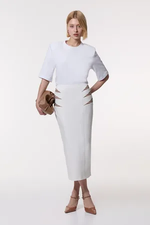 Karen Millen Compact Stretch Jacquard Insert Midi Pencil Skirt