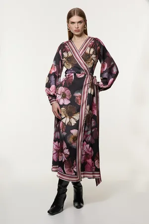 Karen Millen Floral Border Print Woven Maxi Wrap Dress
