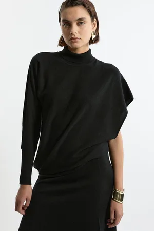 Karen Millen Blend Knit Asymmetric Roll Neck Jumper