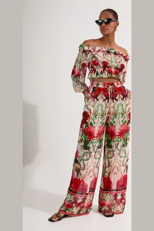 Karen Millen Beach Viscose Georgette Mirrored Rose Print Wide Leg Trouser
