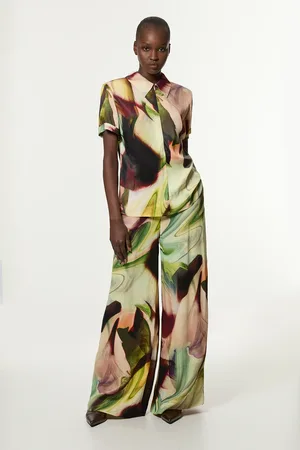 Karen Millen Printed Satin Woven Wide Leg Trouser