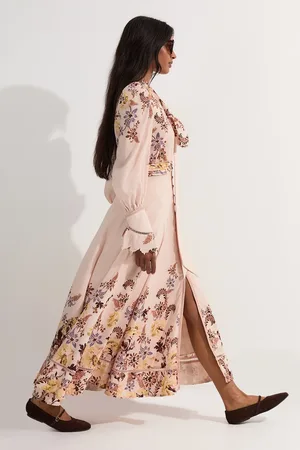 Karen Millen Voile Floral Border Print Woven Maxi Dress With Ladder Lace Trim