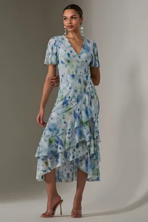 Jolie Moi Mesh Print Frill Hem Midaxi Dress