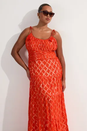 Karen Millen Plus Size Metallic Viscose Georgette Strappy Woven Sun Dress