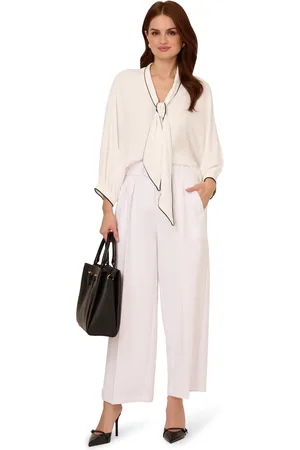 Adrianna Papell Oversized Tipped Bow Tie Neck Blouse With Puffed 3/4 Sleeves