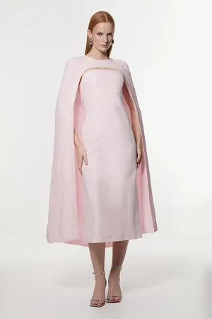 Karen Millen Premium Tailored Linen Drama Cape Midi Dress