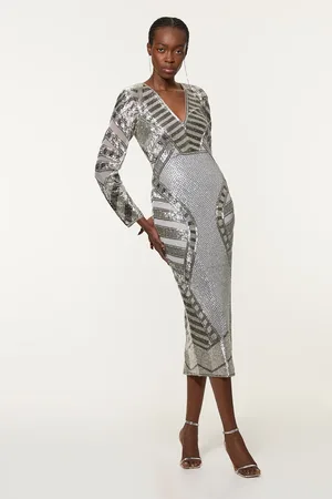 Karen Millen Petite Beaded Embellished Woven Maxi Dress