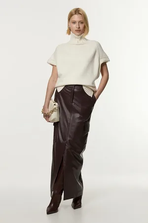 Karen Millen Leather Cargo Pocket Maxi Tailored Skirt