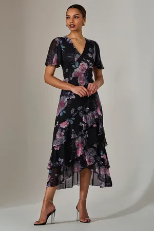 Jolie Moi Mesh Print Frill Hem Midaxi Dress