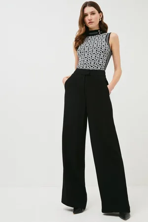 Karen Millen Tall Viscose Satin Back Crepe Wide Leg Trouser