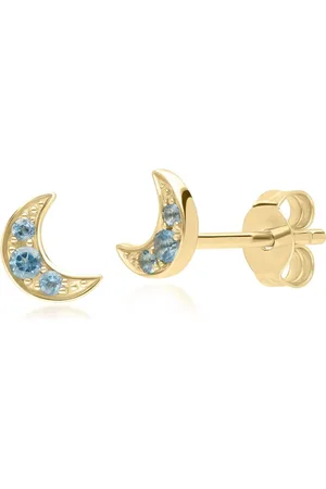 Gemondo Night Sky London Topaz Moon Stud Earrings in 9ct Yellow Gold