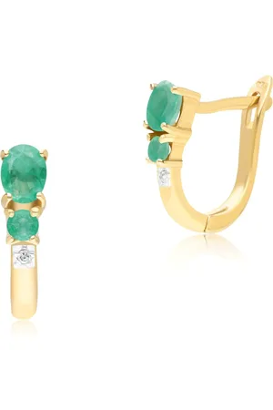 Gemondo Classic Oval Emerald & Diamond Hoop Earrings in 9ct Yellow Gold