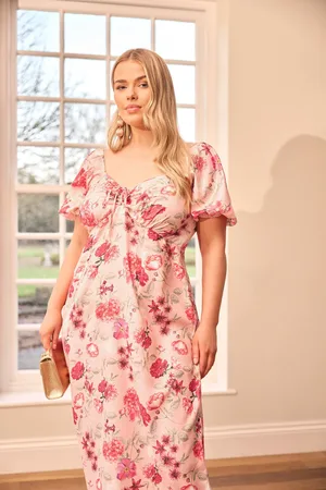 Yours Floral Print Puff Sleeve Midi Dress